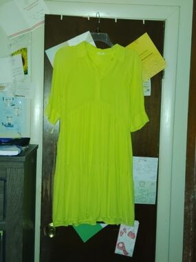 A Loves A Neon Yellow Button Up Tiered Dress - XS